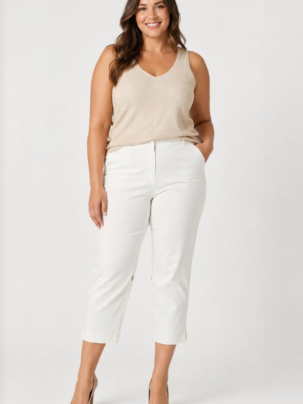 Lane Bryant White Pull-On Crop Pants Size 28 Plus Stretch Career Capri Trousers